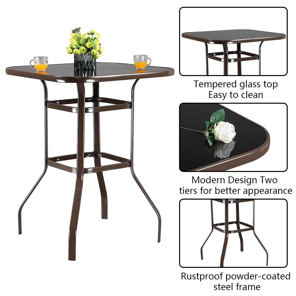 Square Glass 32" x 40" Dining Table Brown N712