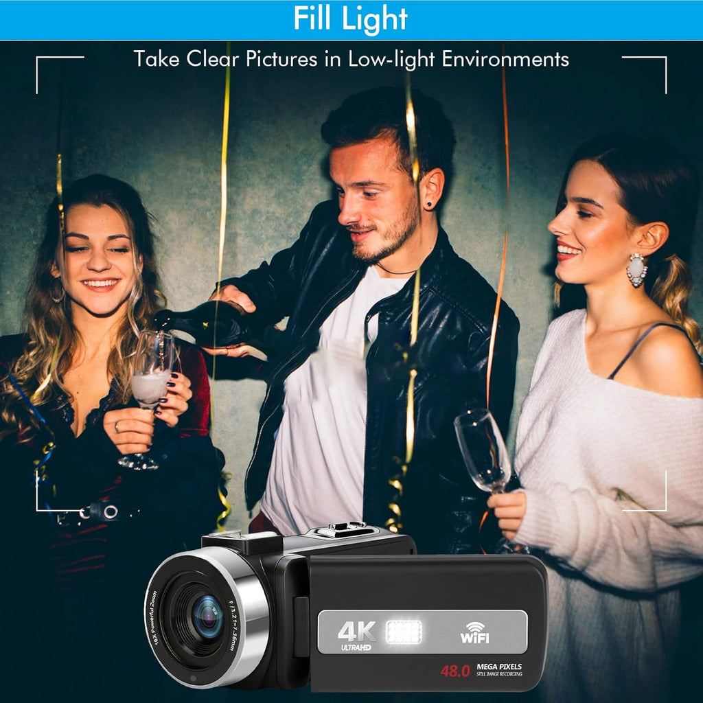 4K 48MP 18X Digital Zoom Touch Screen Video Camera with External Microphone Y708671