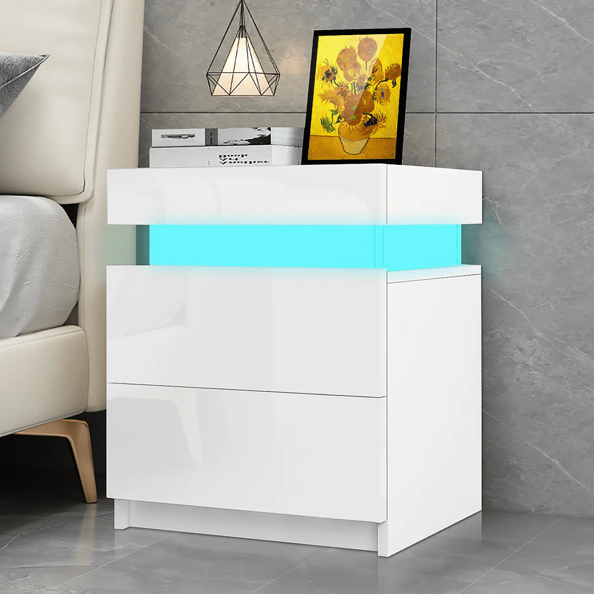 White 2 Drawer High Gloss Nightstand G230404