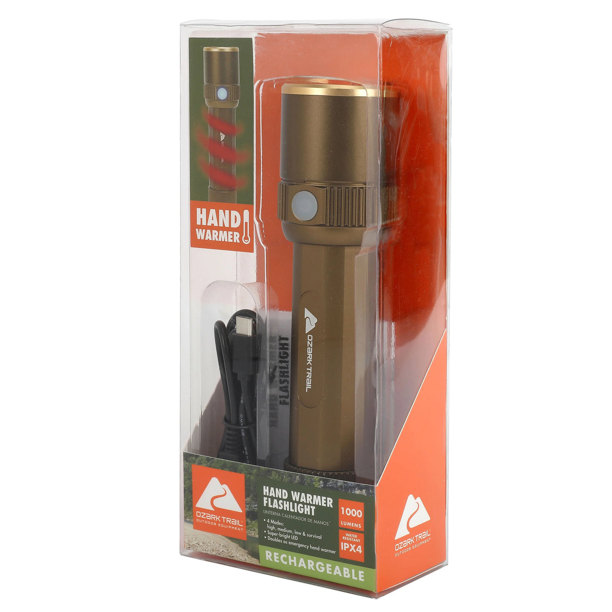 Rechargeable LED Flashlight with Power Bank and Hand Warmer, Green C29196
