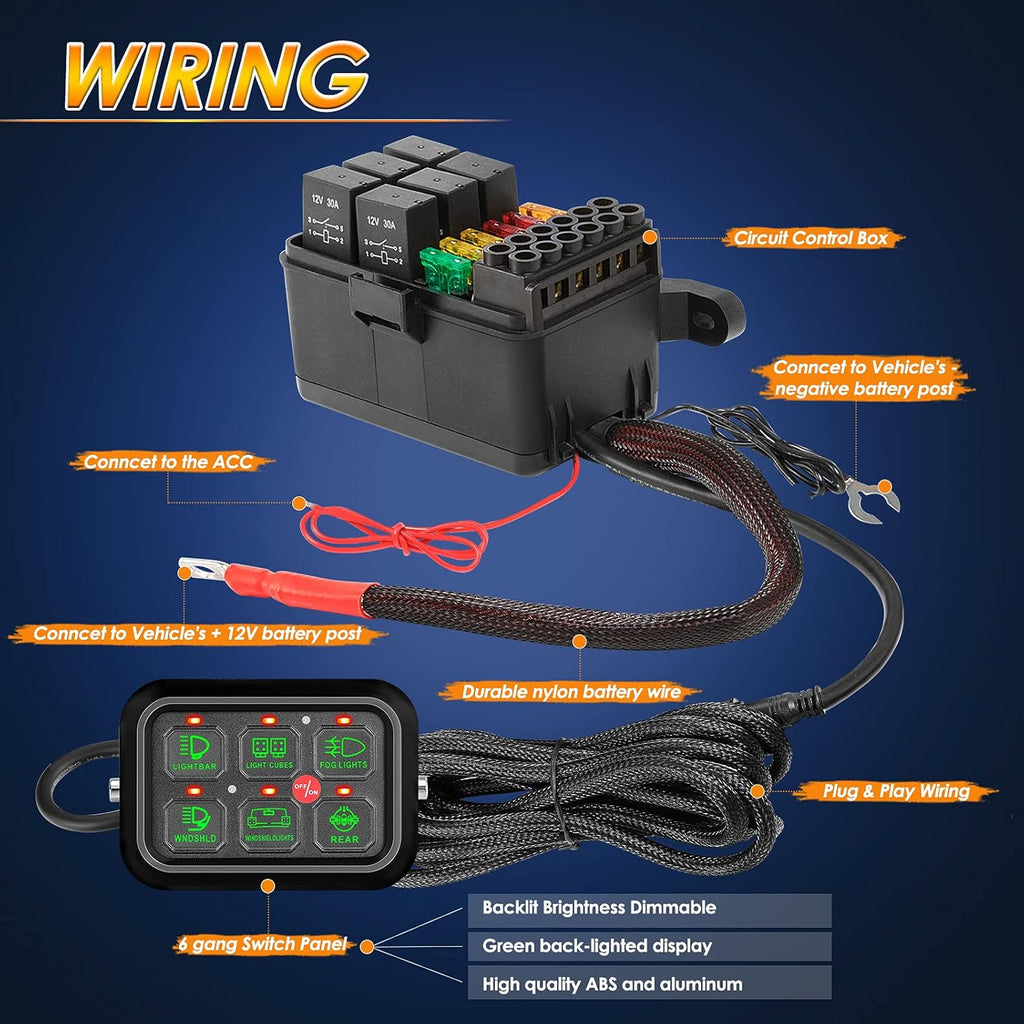 8 Gang Switch Panel with Label Stickers and Harness H483