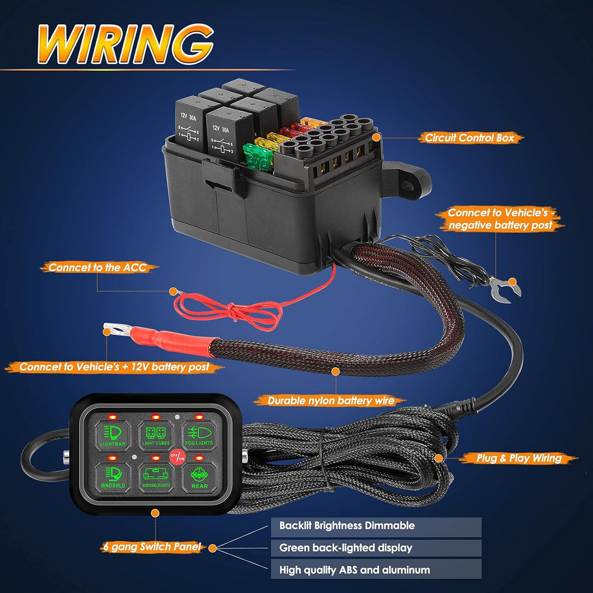8 Gang Switch Panel with Label Stickers and Harness H483