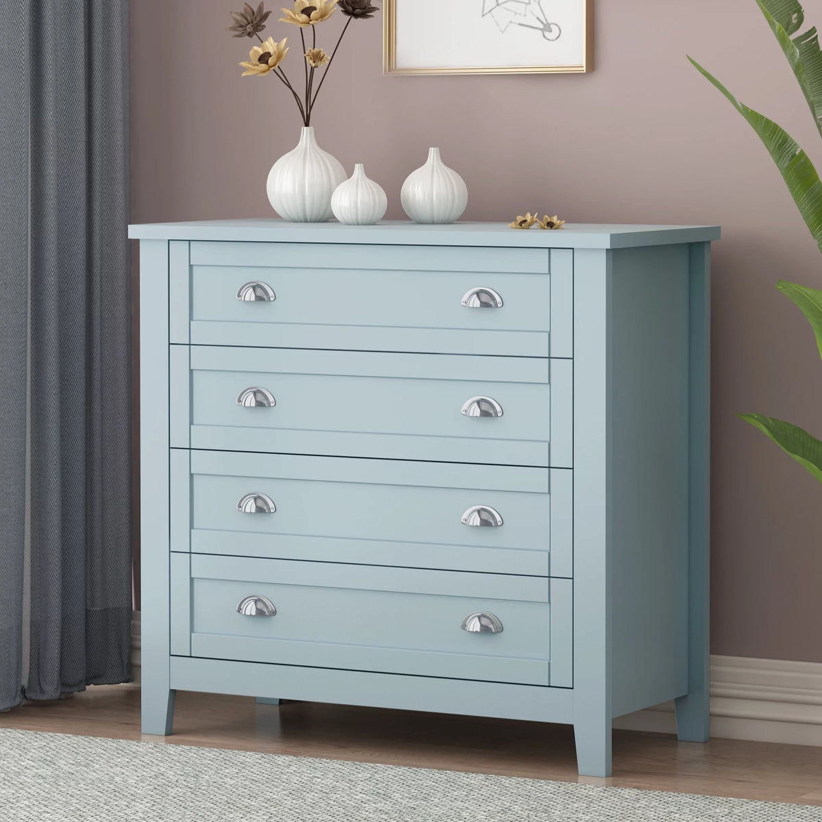 Antique Blue 4 Drawer Wooden Dresser A48526