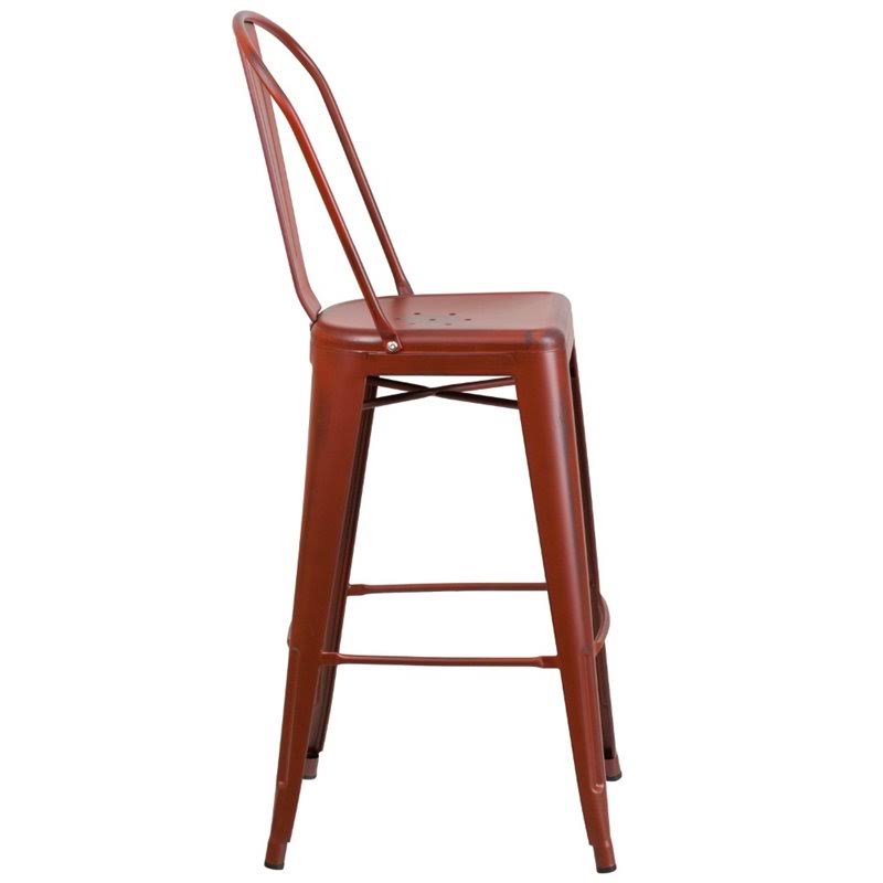 Distressed Kelly Red Metal Bar Stool Q8309