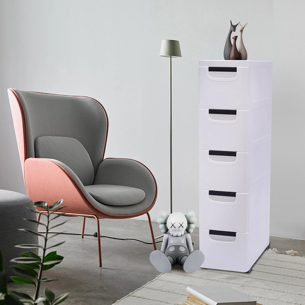 White 5 Drawer Plastic Dresser Storage Cabinet D576878