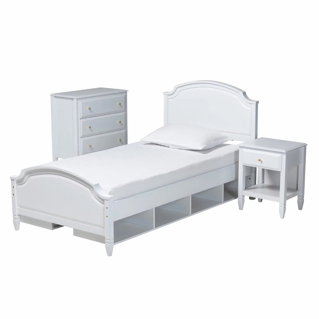 White Wood Twin Size 3-Piece Bedroom Set Q94017