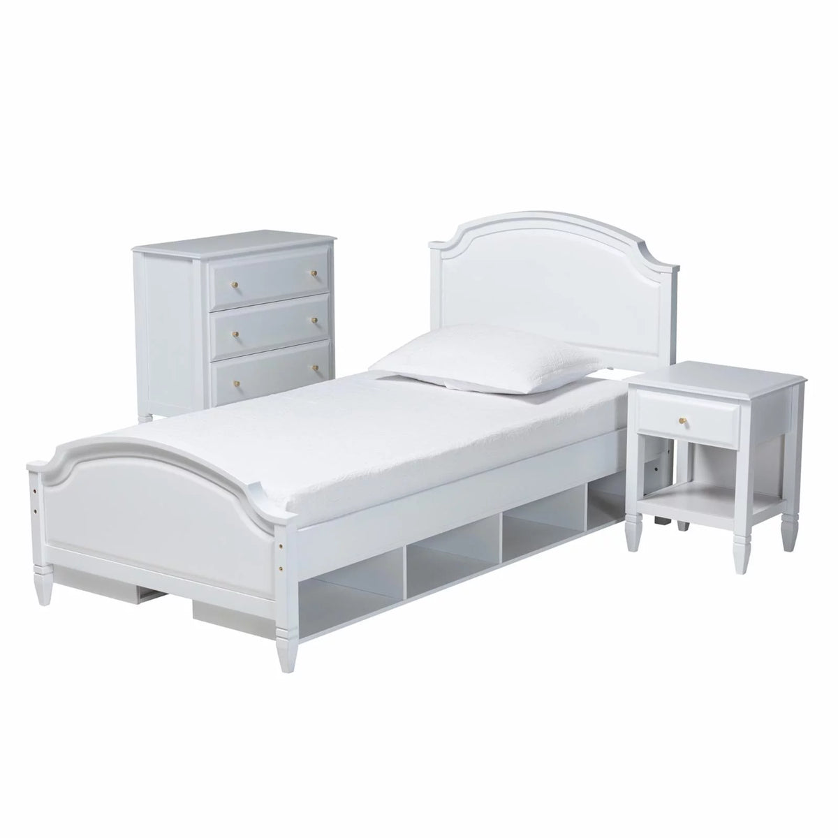White Wood Twin Size 3-Piece Bedroom Set Q94017