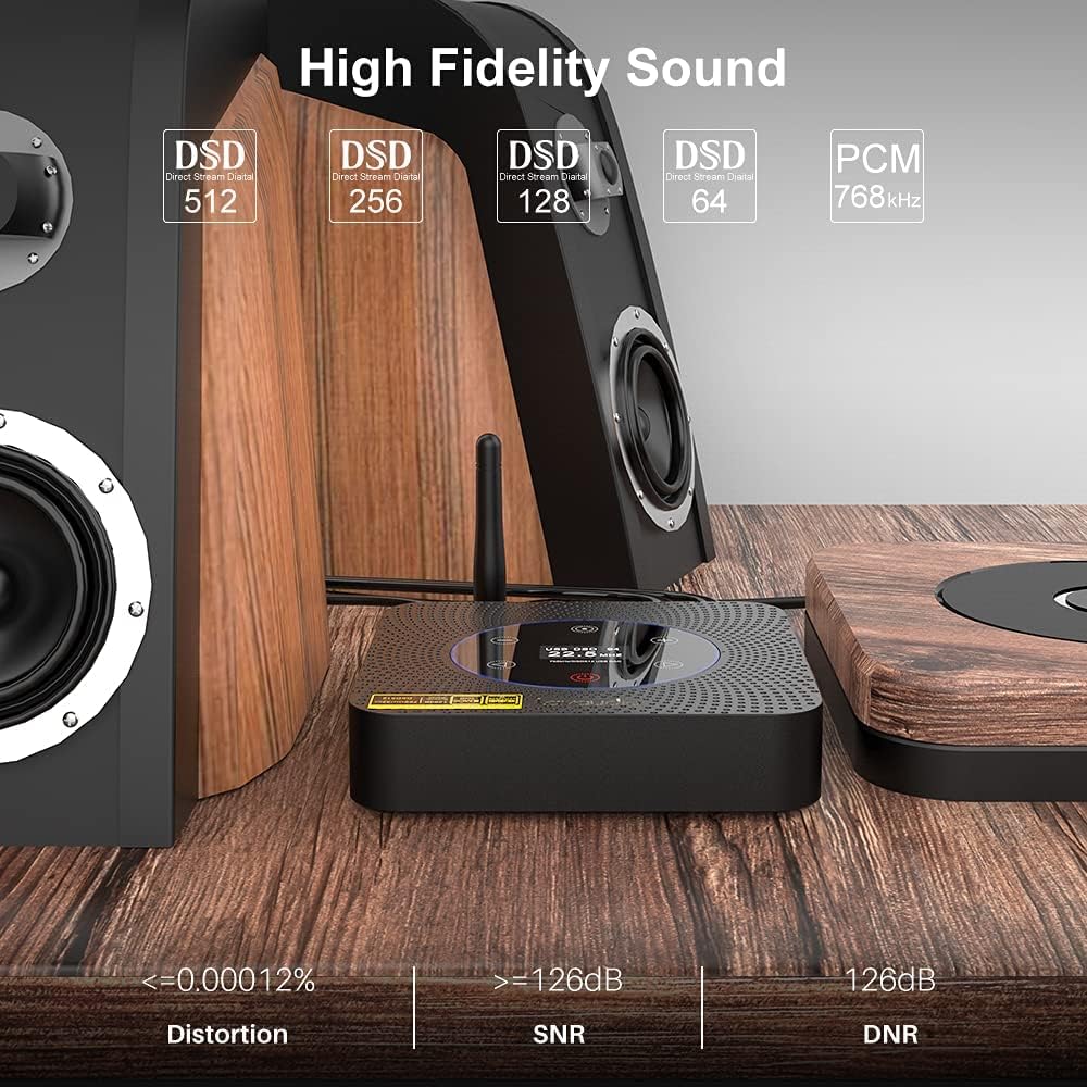 HiFi Audio DAC USB Desktop DAC ES9038Q2M XMOS XU208 Bluetooth 5.0 LDAC Preamplifier DSD512 PCM32Bit/768Khz RCA Out W356510