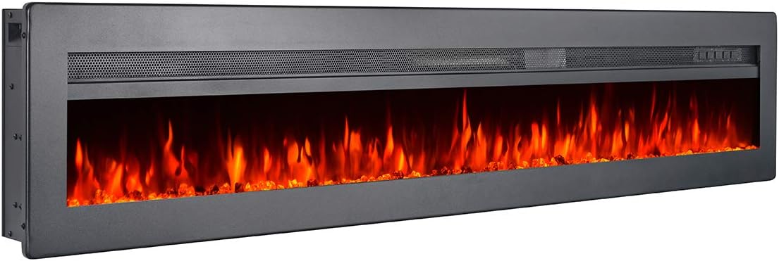 Black 60 Inch Wall Recessed Electric Fireplace with Remote M69644