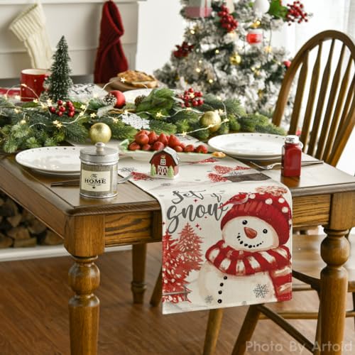 Blue Snowman Christmas Table Runner 13x72 Inch S343351