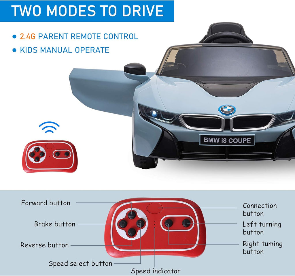 Blue BMW I8 Coupe Electric Kids Ride-On Car 6V Battery Powered Toy with Remote Control D9379
