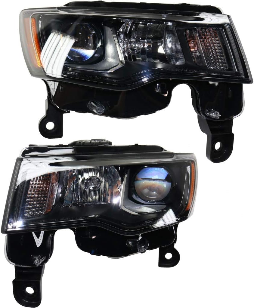 Headlight Assembly for Jeep Grand Cherokee 2017 2018 2019 Driver and Passenger Side Pair Halogen Black Trim I623897