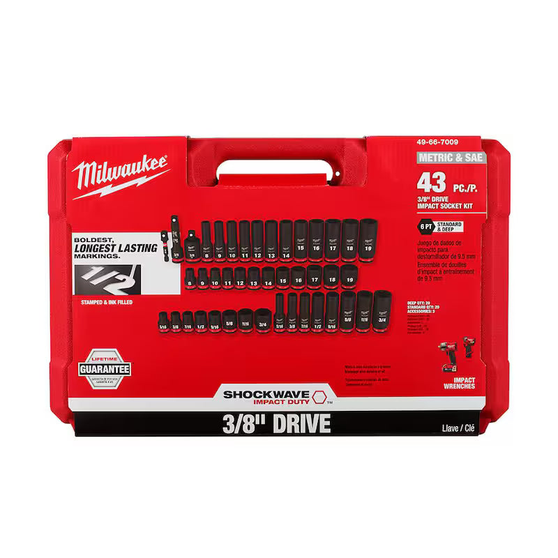 3/8 in. Drive SAE and Metric 6 Point Impact Socket Set (86-Piece) Q160064
