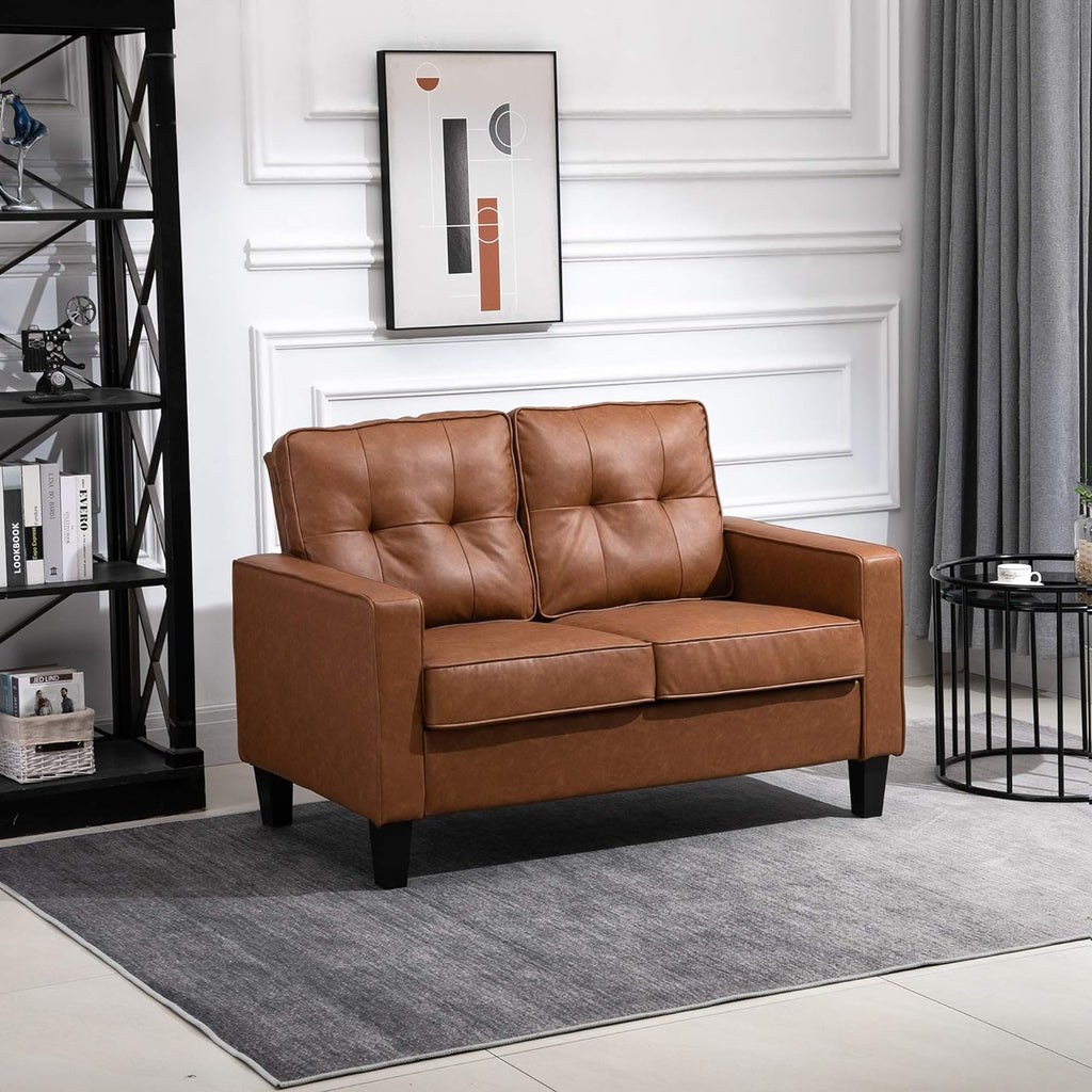 Brown 2-Seater PU Leather Loveseat J489